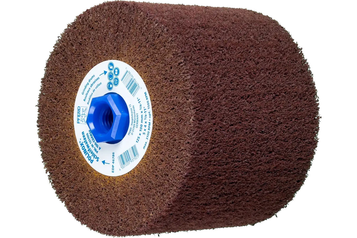 Picture of Pferd Polinox® Non-Woven Finishing Drum, 5" x 4 x 5/8-11, Radial, 60 Grit, Aluminum Oxide